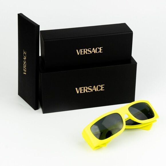 NEW Versace VE4482 544987 Yellow Fluo Dark Grey Rectangular Unisex Sunglasses - Picture 11 of 11